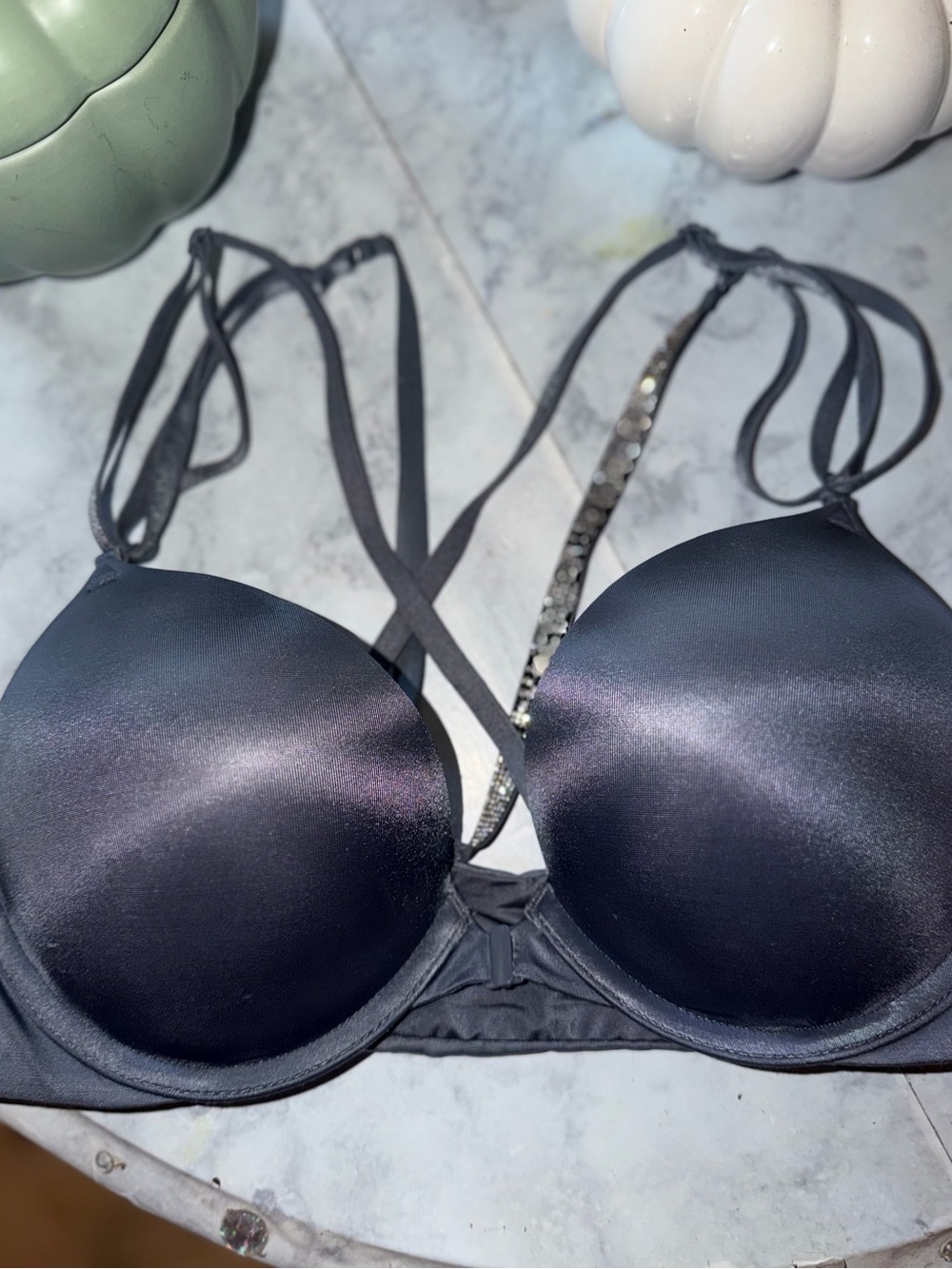 Victoria's Secret Shimmery Charcoal Gray Multi-Strap Push-Up Bra